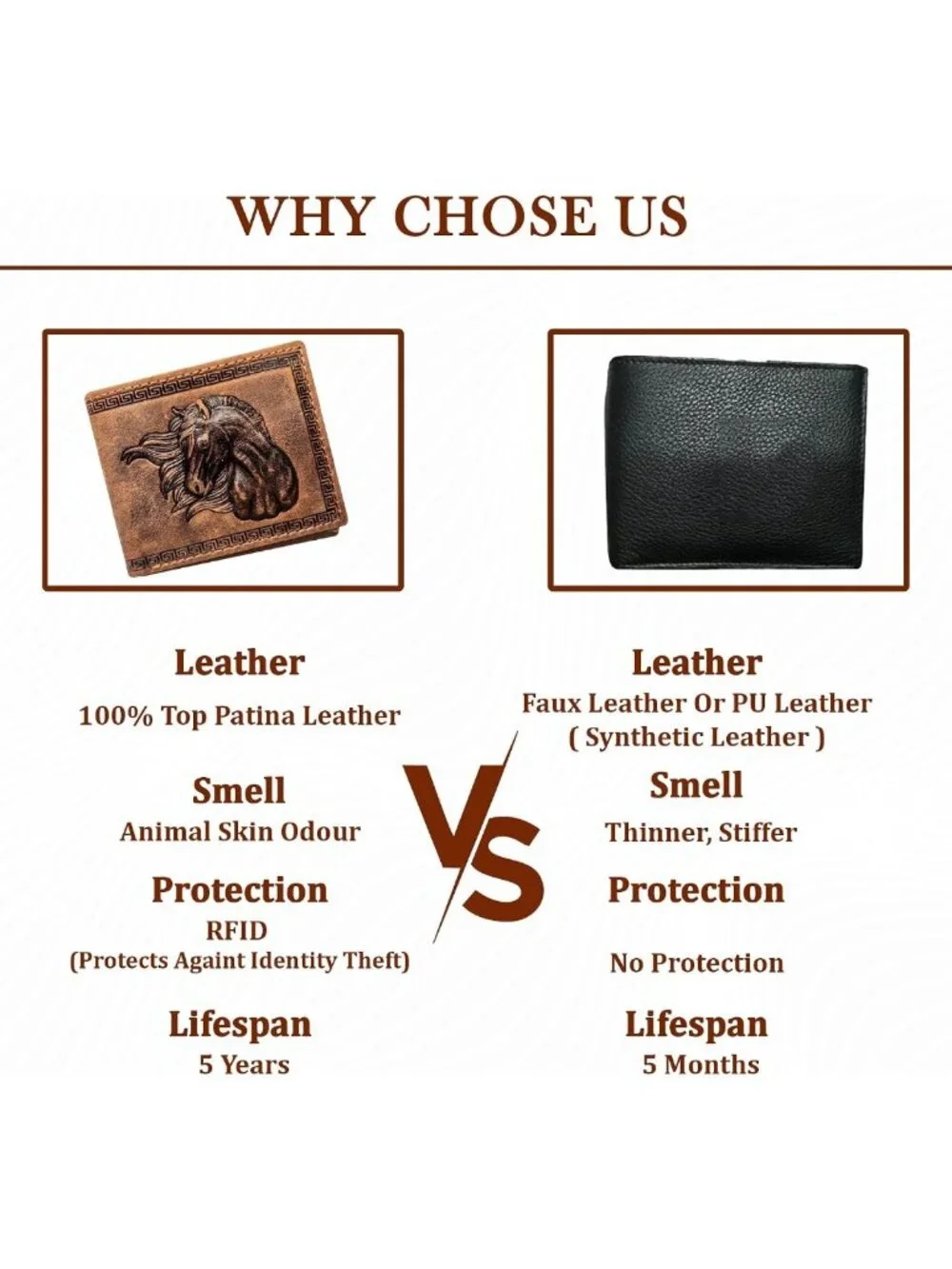 Men's Bifold Leather Wallet - 3D Horse Face Design, RFID Protection, 9 Card